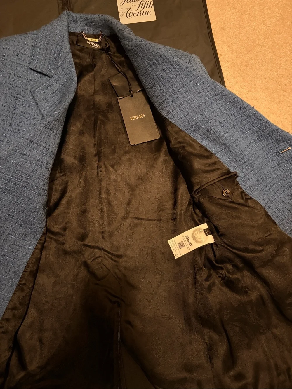 Versace Double-Breasted Blue Textured Sport Coat